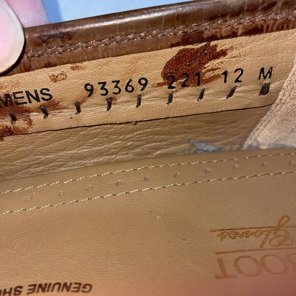 Brass Boot Dress Shoes Mens Size 12 M Brown Leather Criss Cross Toe Slip On - Picture 4 of 12